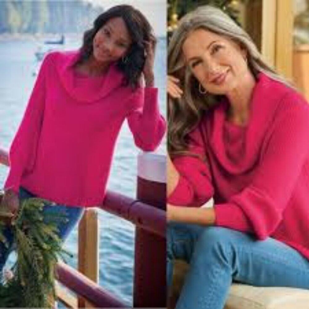 Soft Surroundings Calanthe Cashmere Pullover Cowl Neck Pink Sweater Women's 3X